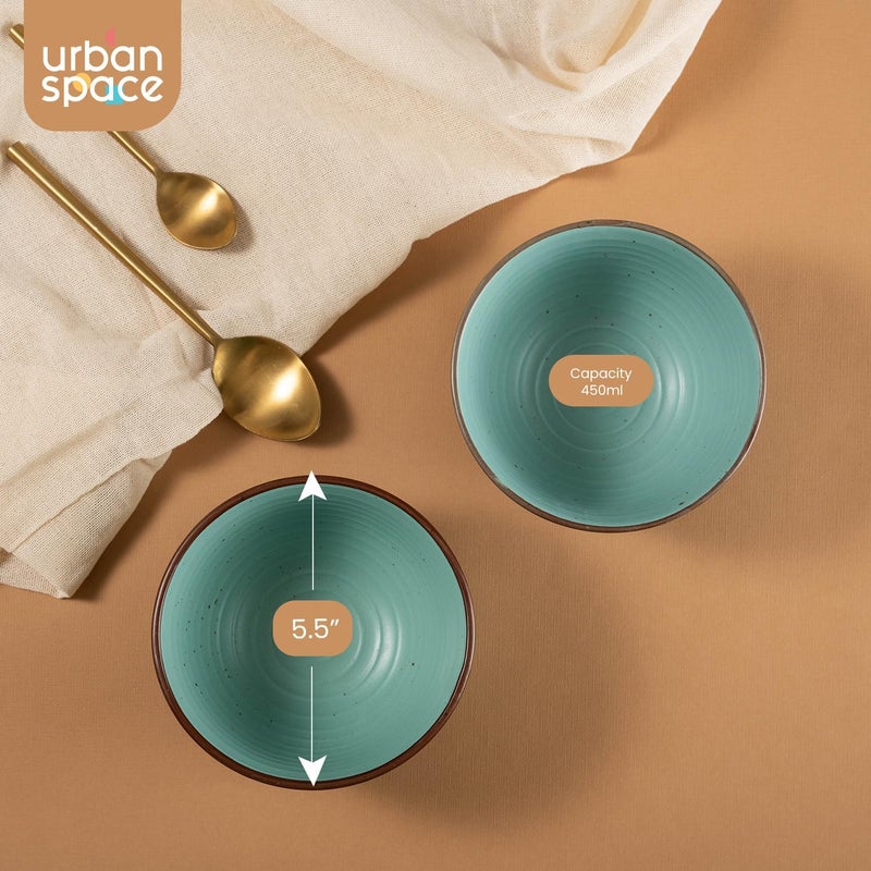 Urban Space Handcrafted Ceramic Bowls Set of 2, Microwave Safe Bowls for Snacks, Cereals, Salad, Mixing Bowls for Kitchen (Capacity - 450 ml, Set of 2 Bowls, Ocean Green) - Image 4