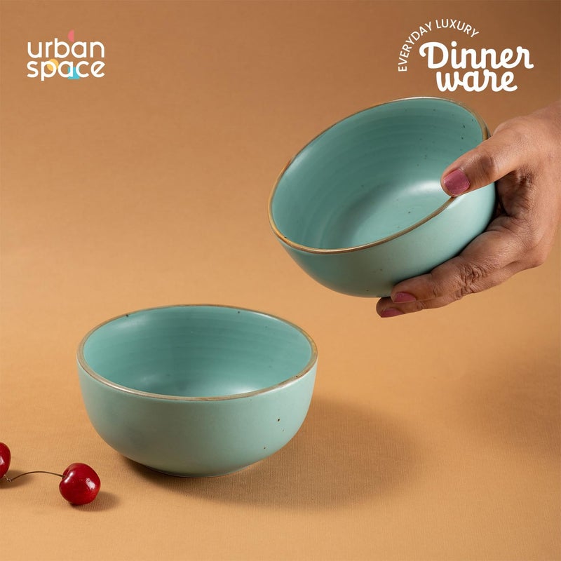 Urban Space Handcrafted Ceramic Bowls Set of 2, Microwave Safe Bowls for Snacks, Cereals, Salad, Mixing Bowls for Kitchen (Capacity - 450 ml, Set of 2 Bowls, Ocean Green) - Image 2