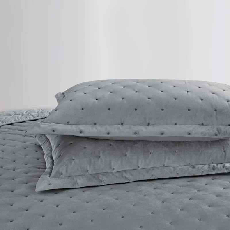 DWELL Dwell-Polka Bedspread - 3 Pc Set-Bedspread 260 x 240 CM Pillow case 50 x 80 CM-Grey
