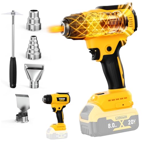 Synxiter Cordless Heat Gun for Dewalt 20V Battery, 350W,LED Light,Fast Heating Soldering Hot Air Gun 122℉-1022℉ Variable Temperature Control with 4pcs Nozzles&Scraper for Crafts, Shrink Wrap(NO Battery) - Image 1