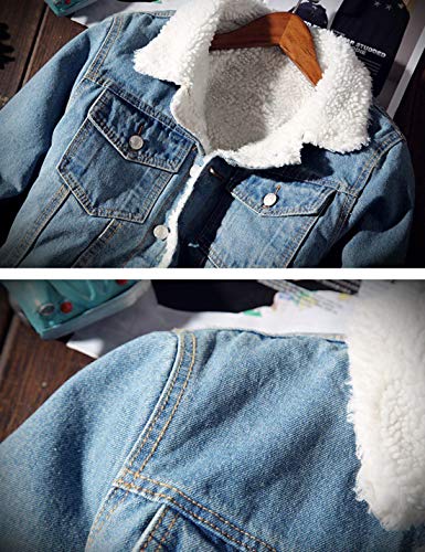 Springrain Men's Sherpa Fleece Lined Denim Jacket Warm Winter Trucker Jacket Cowboy Jean Jacket(LightBlue-XL) - Image 5
