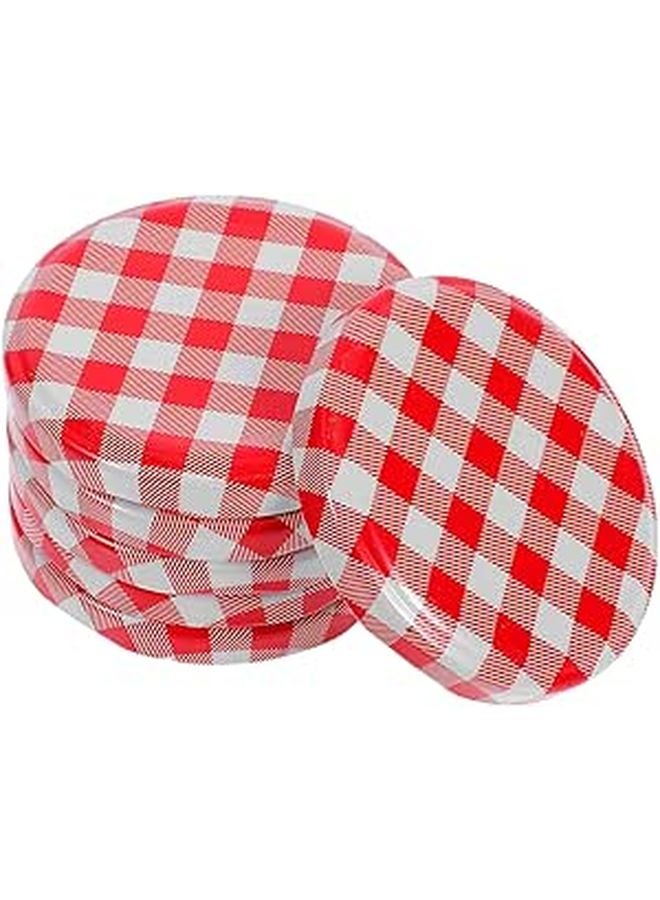 Leak Proof Wide Mouth Mason Jar Lids 7.3cm Red Check Hexagonal Sealing Caps - Image 1