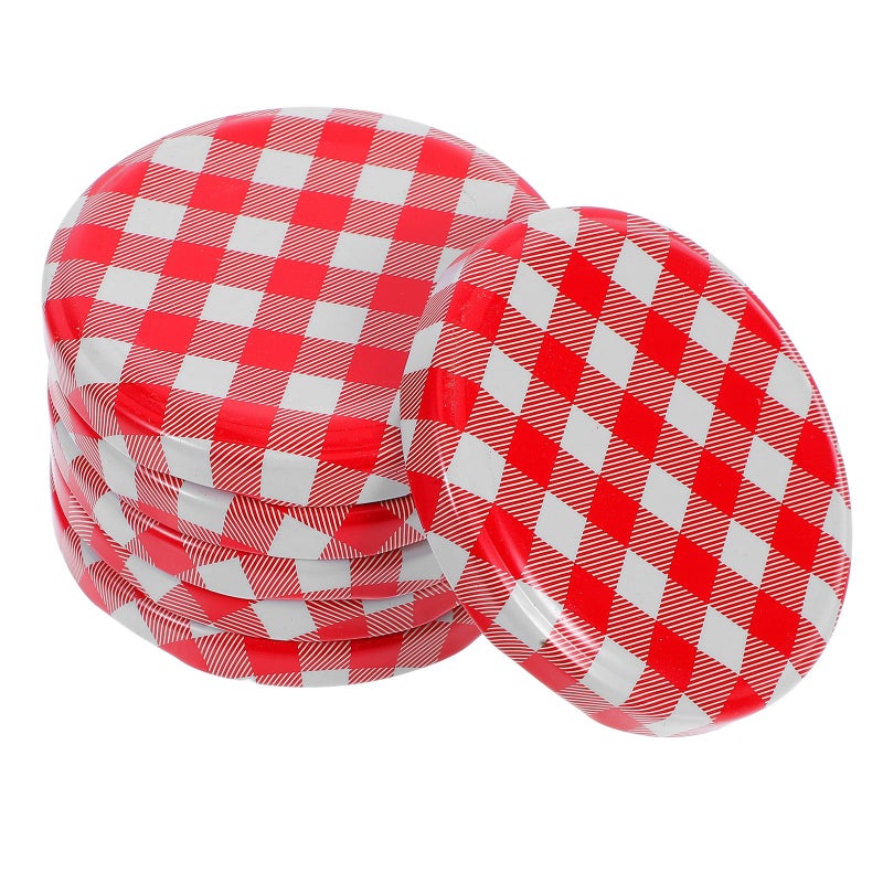 Leak Proof Wide Mouth Mason Jar Lids 7.3cm Red Check Hexagonal Sealing Caps - Image 2