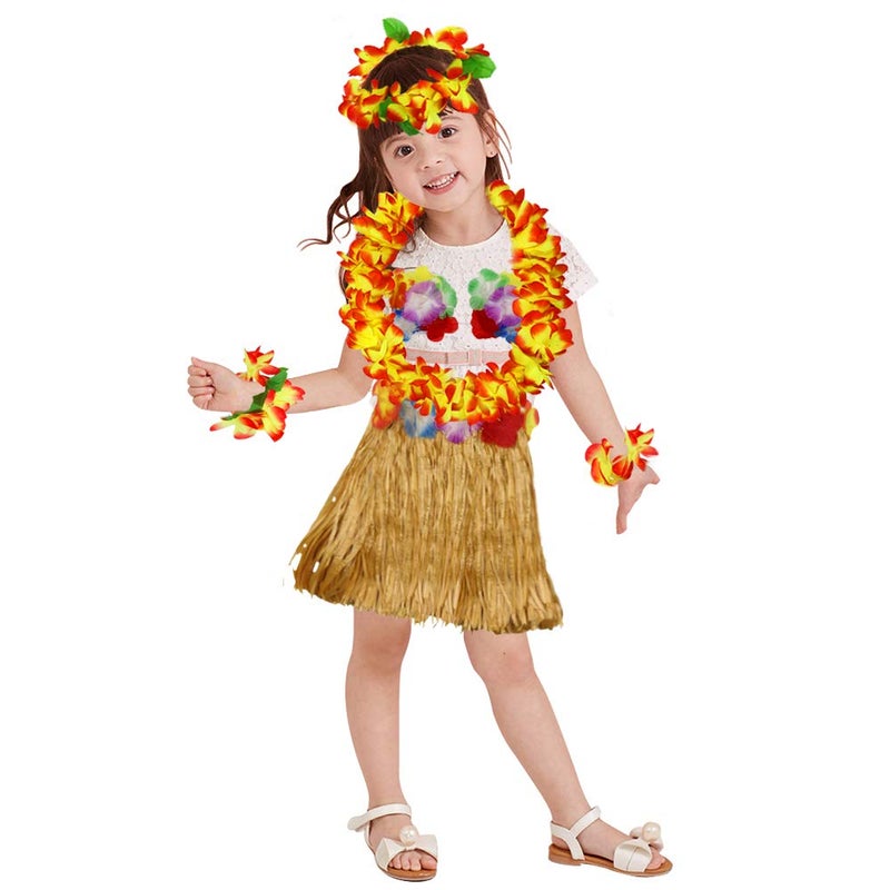 Fighting to Achieve 30cm Hawaiian Grass Skirt Performance Costume Set for Girls - Image 5