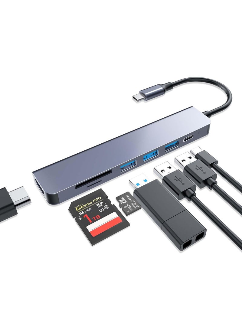 أوريون ماكس محول USB-C متعدد الوظائف 7 في 1 مع منفذ HDMI بدقة 4K بتردد 30 هرتز، وتوصيل طاقة بقدرة 100 واط، و3 منافذ USB 3.0، وقارئ بطاقات SD/TF - متوافق مع أجهزة MacBook Pro/Air وأجهزة الكمبيوتر المحمولة المزودة بمنفذ USB-C - Image 1
