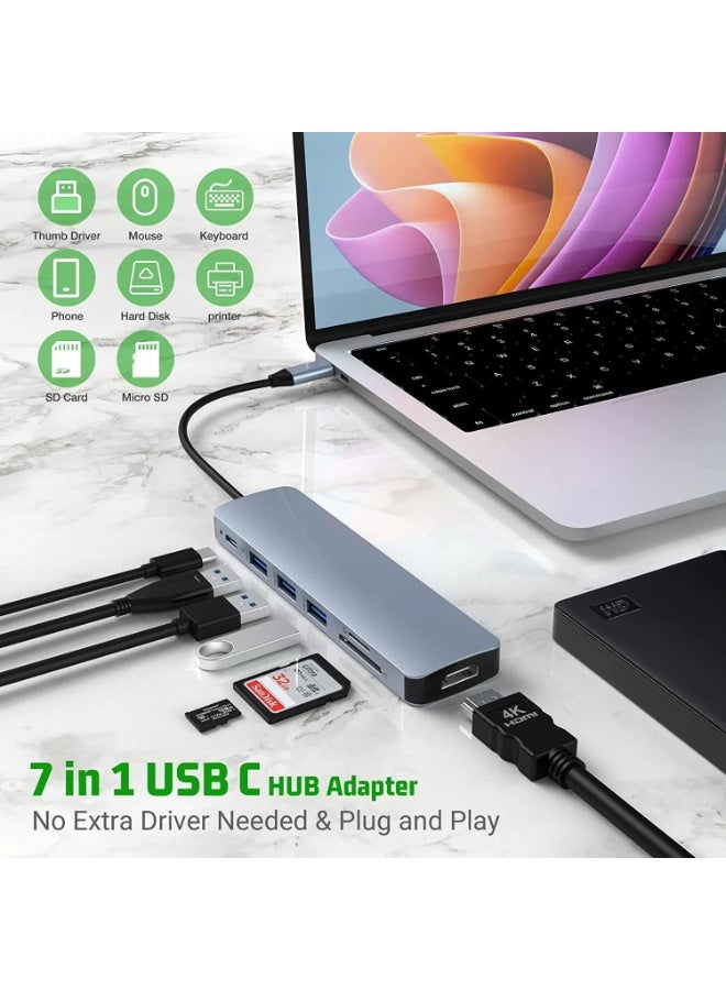 أوريون ماكس محول USB-C متعدد الوظائف 7 في 1 مع منفذ HDMI بدقة 4K بتردد 30 هرتز، وتوصيل طاقة بقدرة 100 واط، و3 منافذ USB 3.0، وقارئ بطاقات SD/TF - متوافق مع أجهزة MacBook Pro/Air وأجهزة الكمبيوتر المحمولة المزودة بمنفذ USB-C - Image 2