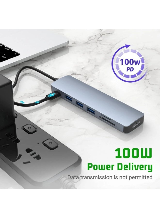 أوريون ماكس محول USB-C متعدد الوظائف 7 في 1 مع منفذ HDMI بدقة 4K بتردد 30 هرتز، وتوصيل طاقة بقدرة 100 واط، و3 منافذ USB 3.0، وقارئ بطاقات SD/TF - متوافق مع أجهزة MacBook Pro/Air وأجهزة الكمبيوتر المحمولة المزودة بمنفذ USB-C - Image 5