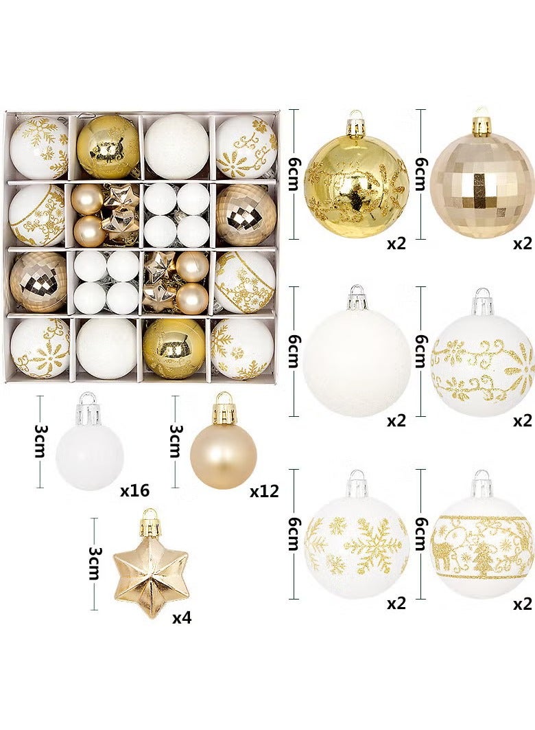 44 Pcs Christmas Ball Set Christmas Tree Decorations, Christmas DIY Hanging Ball Decorations, Christmas Tree Pendants, Suitable for Christmas Parties and New Year Decorations (Gold White) - Image 1