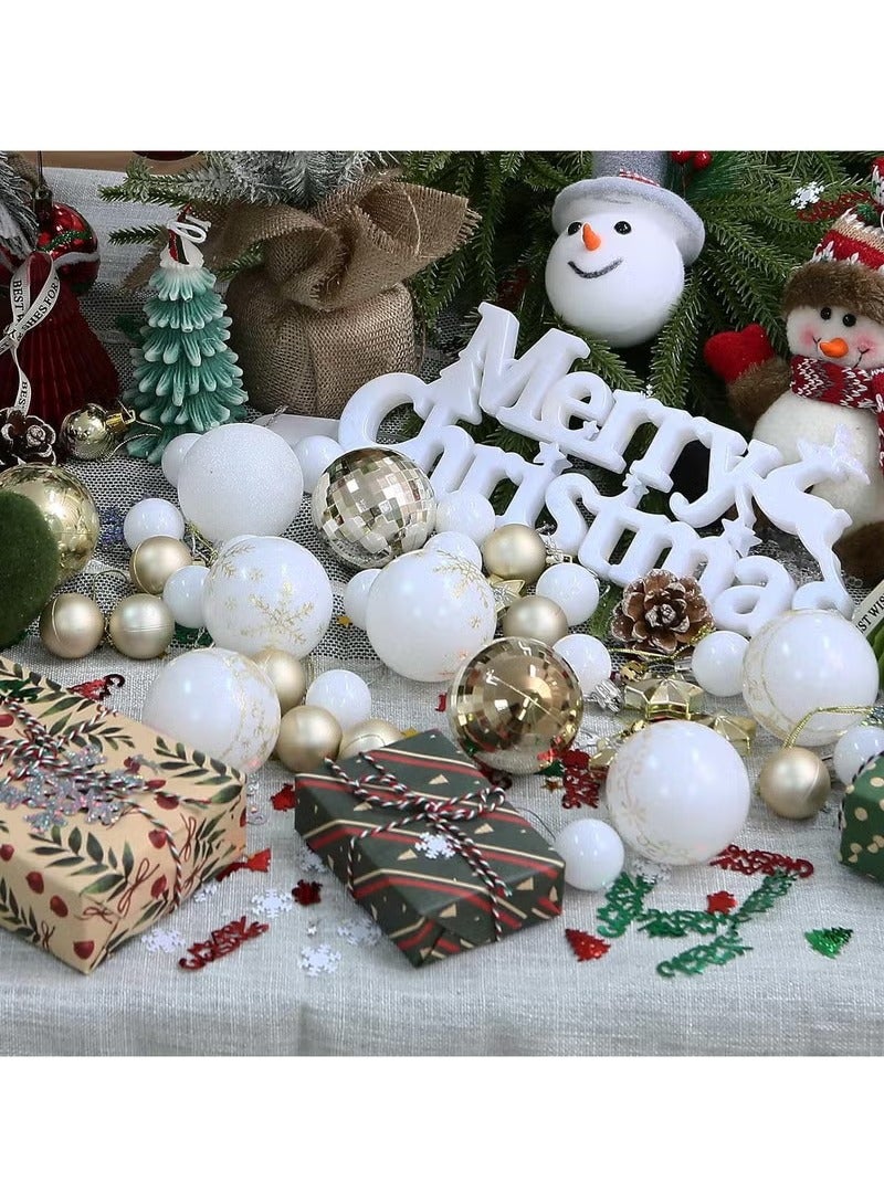 44 Pcs Christmas Ball Set Christmas Tree Decorations, Christmas DIY Hanging Ball Decorations, Christmas Tree Pendants, Suitable for Christmas Parties and New Year Decorations (Gold White) - Image 4