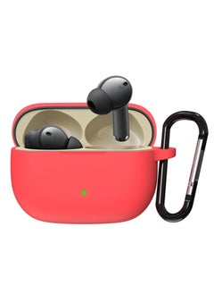 Silicone Case Compatible with Realme Buds T300 TWS Earbuds, Soft Silicone Protective Case Cover, Shockproof Sleeve with Carabiner For Realme Buds T300 TWS (Red)