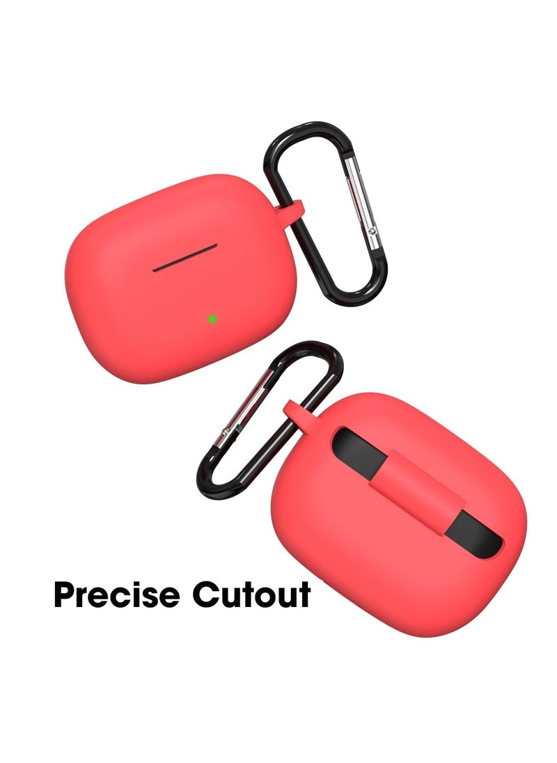 Generic - Silicone Case Compatible with Realme Buds T300 TWS Earbuds, Soft Silicone Protective Case Cover, Shockproof Sleeve with Carabiner For Realme Buds T300 TWS (Red) - Image 1
