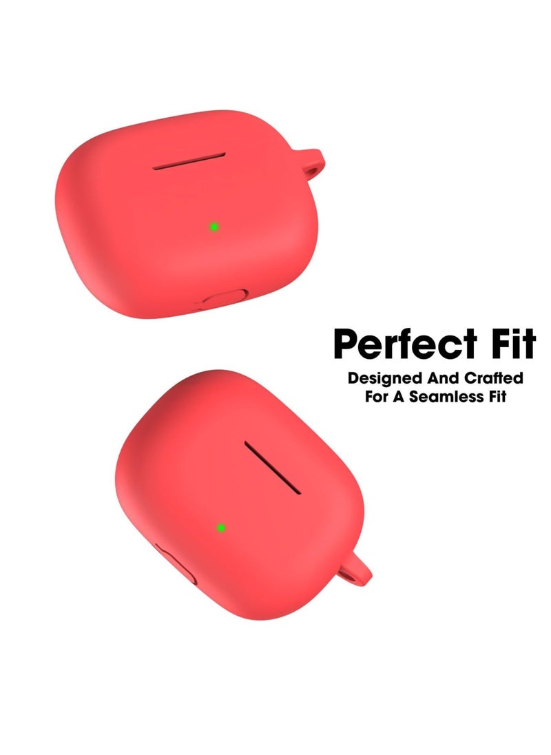 Generic - Silicone Case Compatible with Realme Buds T300 TWS Earbuds, Soft Silicone Protective Case Cover, Shockproof Sleeve with Carabiner For Realme Buds T300 TWS (Red) - Image 1