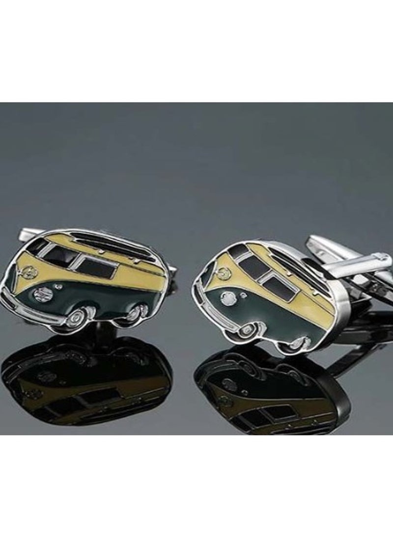 Generic Men's shirt cufflinks - silver, bus shape 