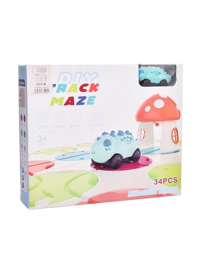 لعبة مسار  متاهة على شكل ديناصور 34 قطعة مسار  قابل للتعديل - للاطفال الصغار والبنات والاولاد، بلاستيك - Image 3