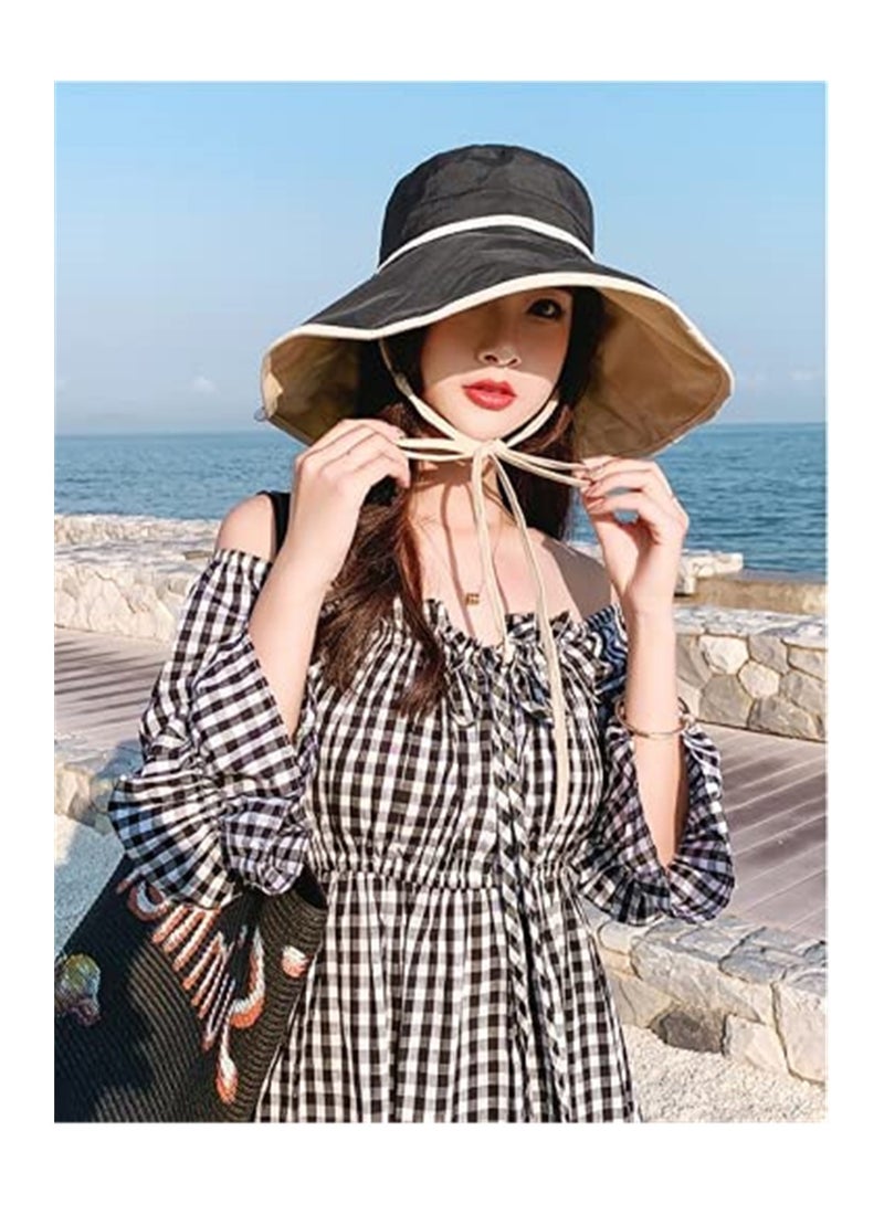 إكسفور قبعة شمسية نسائية صيفية قابلة للطي ذات حافة عريضة للحماية من الأشعة فوق البنفسجية إلى الخارج قبعة شمسية قبعة الدلو واقي من الشمس بحافة واسعة حديقة المشي لمسافات طويلة شاطئ صحراء - Image 3