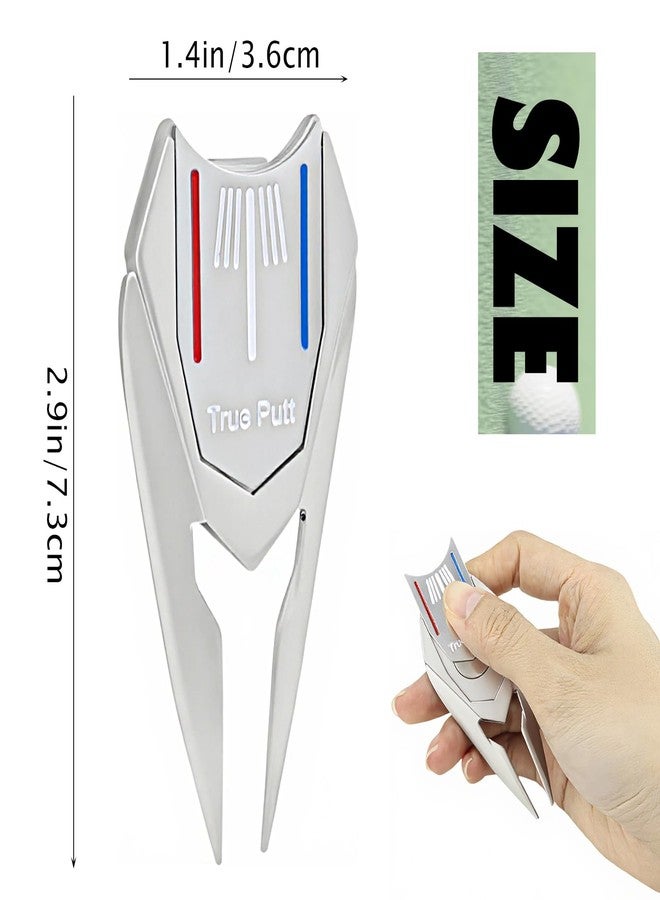LCJAOF Golf Ball Marker Divot Tool - Multi-Functional Golf Fork Putter Cleaner Pitch Mark Repair Golf Accessory(Silver) - Image 2