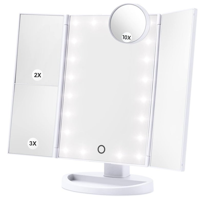 HAMSWAN Lighted Vanity Makeup Mirror Beauty Mirror with Touch Screen 21 LED Lights Dual Power Supply 180 Degree Rotation 1 X 2X 3X Magnifying Foldable Countertop Cosmetic Mirror - Image 1