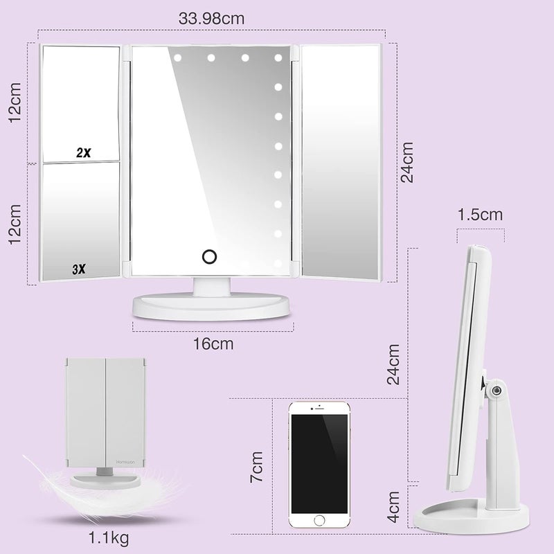 HAMSWAN Lighted Vanity Makeup Mirror Beauty Mirror with Touch Screen 21 LED Lights Dual Power Supply 180 Degree Rotation 1 X 2X 3X Magnifying Foldable Countertop Cosmetic Mirror - Image 3