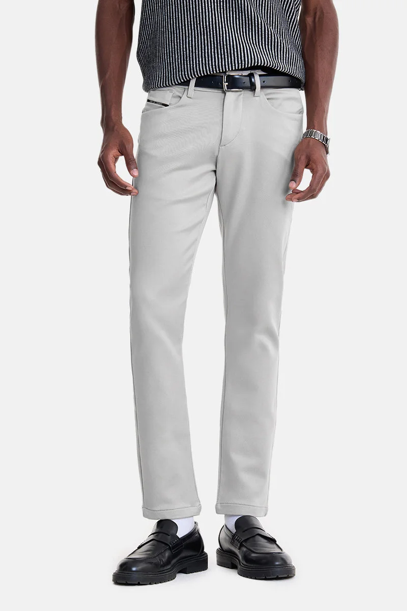 سنيتش Grey Solid Slim Fit Festive Chinos