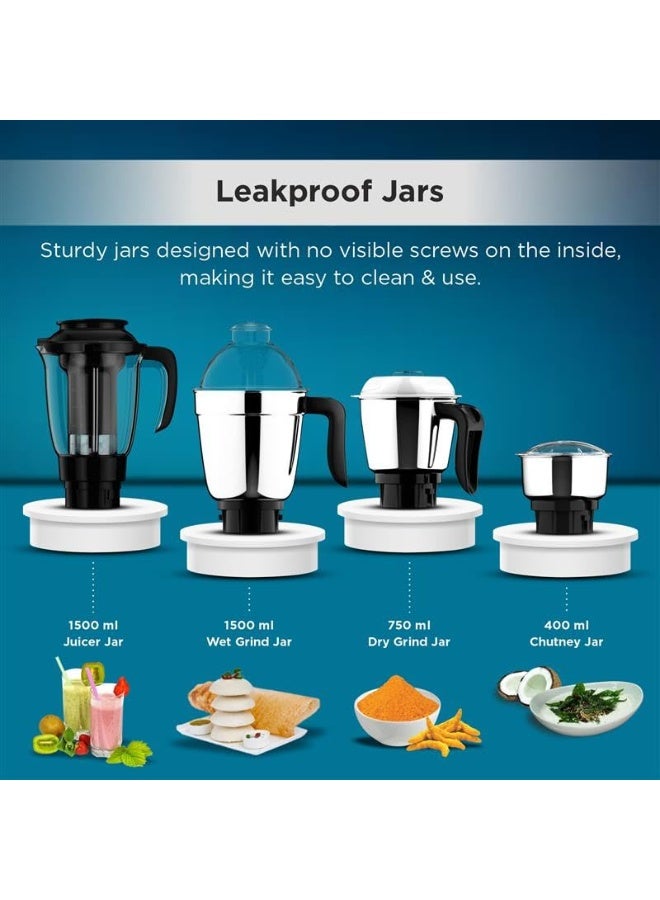 باترفلاي Butterfly Smart 750 Watts Mixer Grinder with 4 Jars | 3 Stainless Steel Jars & 1 Juicer | ABS Body | Heavy Duty Motor | 2 Years Manufacturer's Warranty | Grey - Image 3