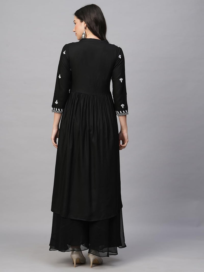 RATAN Women's Rayon Anarkali Regular Fit Lucknowi Chikankari Ethnic Wear Kurta(Ryd-Blk-Xl_Black) - Image 3