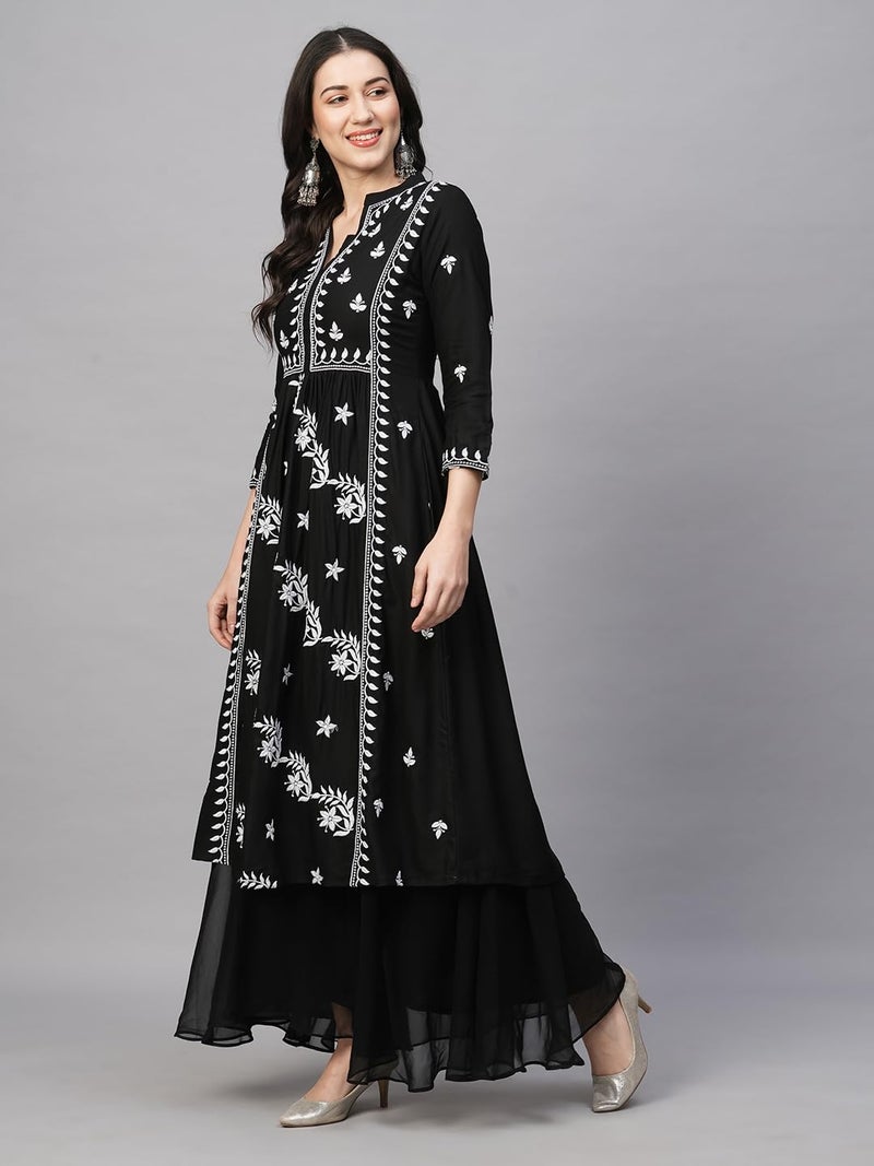 RATAN Women's Rayon Anarkali Regular Fit Lucknowi Chikankari Ethnic Wear Kurta(Ryd-Blk-Xl_Black) - Image 5