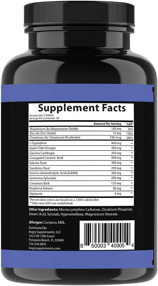 Angry Supplements جارسينيا كامبوجيا بي إم لفقدان الوزن والنوم مكمل طبيعي بالكامل مع جذر فاليريان والميلاتونين للمساعدة في حرق الدهون أثناء الليل وكبح الشهية ليلاً تركيبة نباتية زجاجة واحدة - Image 3