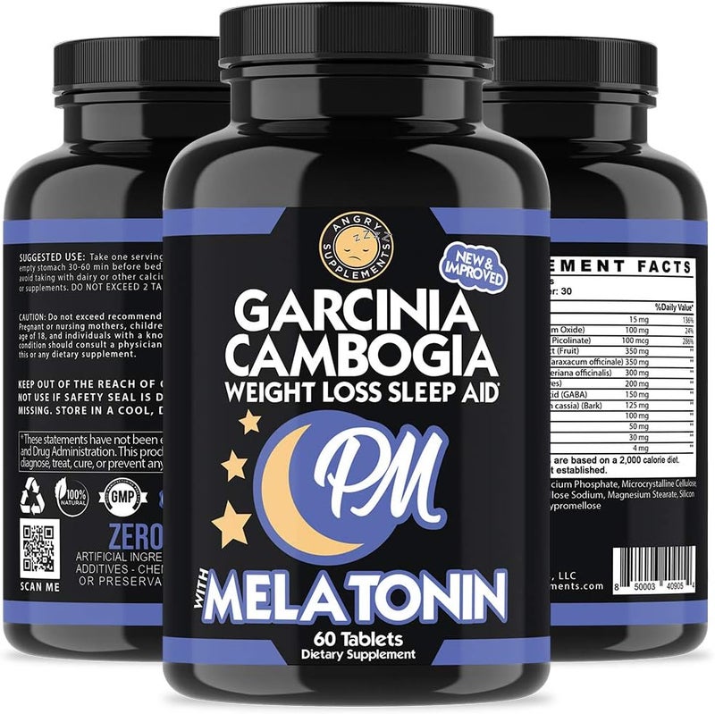 Angry Supplements جارسينيا كامبوجيا بي إم لفقدان الوزن والنوم مكمل طبيعي بالكامل مع جذر فاليريان والميلاتونين للمساعدة في حرق الدهون أثناء الليل وكبح الشهية ليلاً تركيبة نباتية زجاجة واحدة - Image 4
