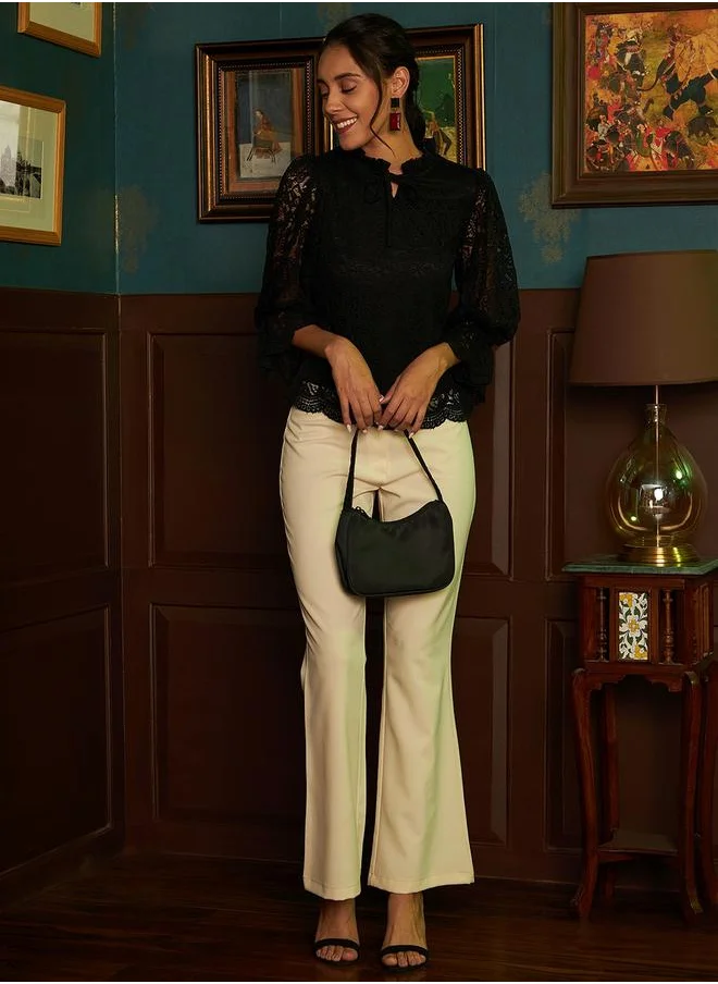 أثينا Lace Insert Tie-Up Neck Top by Styli