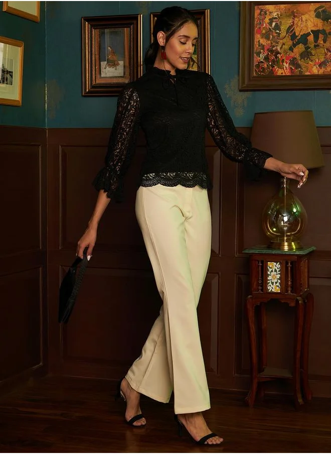 أثينا Lace Insert Tie-Up Neck Top by Styli