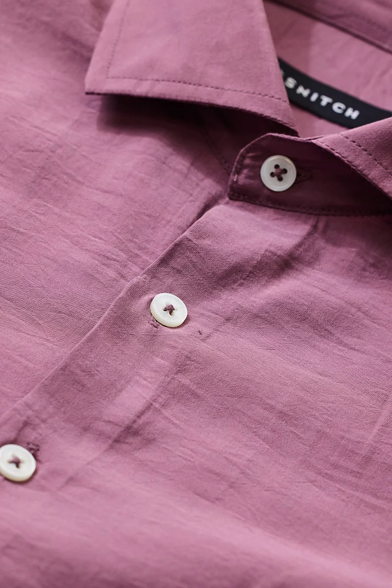 سنيتش Mauve Solid Long Sleeve Slim Fit Shirt