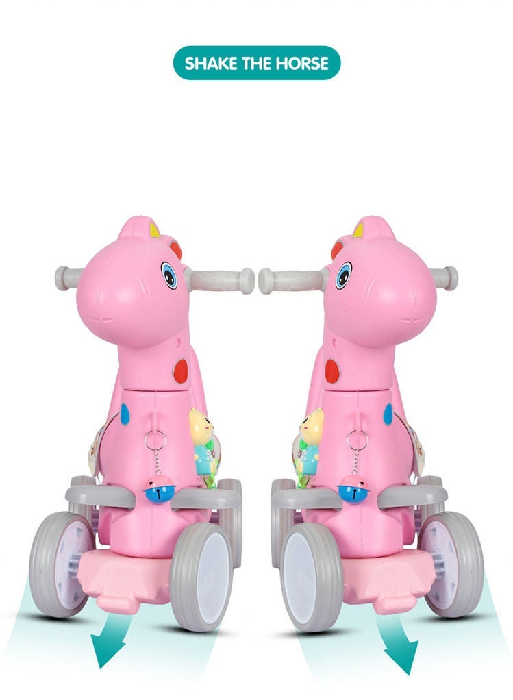 MissTiara حصان هزاز 3 في 1 طفل هزاز ركوب الخيل على اللعب للأطفال الصغار 1-6 سنوات التوازن ألعاب الدراجة لدراجة التوازن مع 4 عجلات الصمت مع مظلة الشمس - Image 4