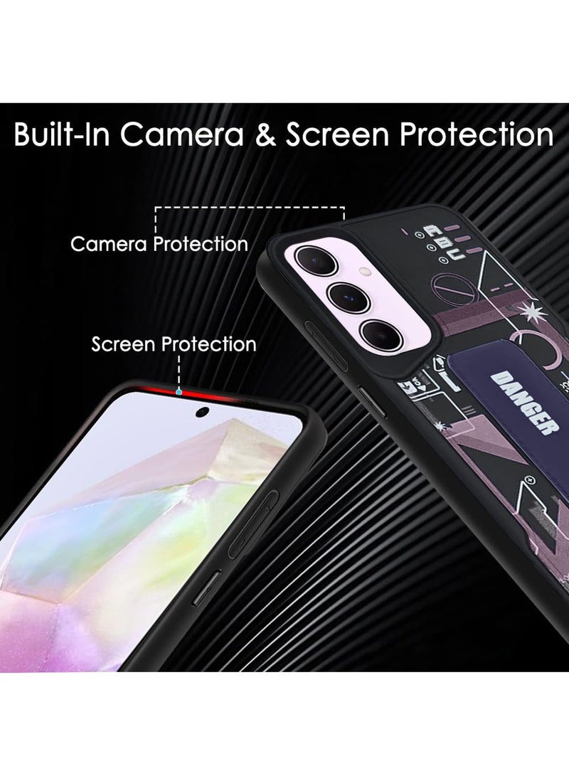 Techie Aesthetic Fashion Silicone Back Case Cover with Magnetic Hand Grip & Kickstand for Samsung Galaxy A35 – Black/Purple - Image 5