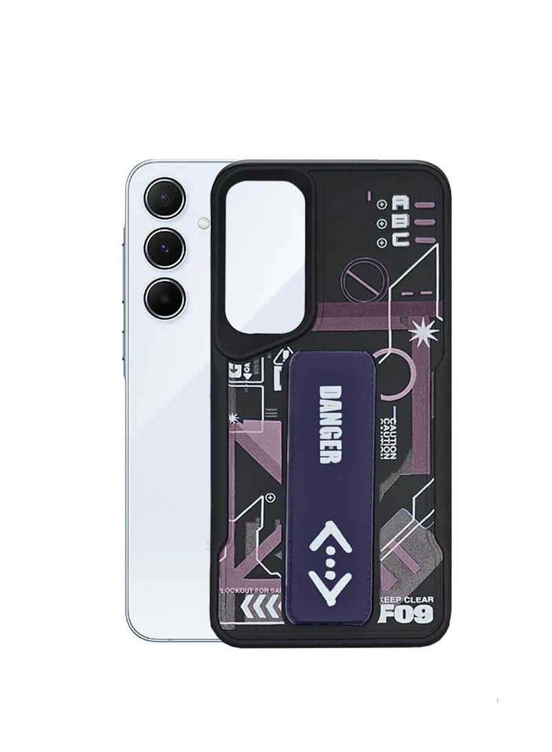 Techie Aesthetic Fashion Silicone Back Case Cover with Magnetic Hand Grip & Kickstand for Samsung Galaxy A35 – Black/Purple - Image 4