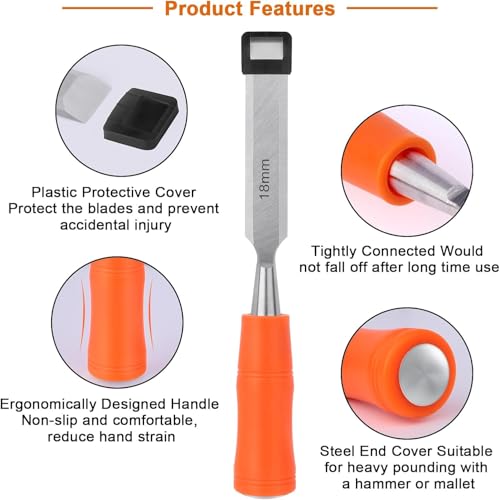 Hetkrishi 4 Piece Wood Chisel Sets Woodworking Tools Set, Wood Chisels for Woodworking with Steel Hammer End, Wood Tools Chisel Set Woodworking with Ergonomic Plastic Handle, 6mm, 12mm, 18mm, 24mm - Image 3