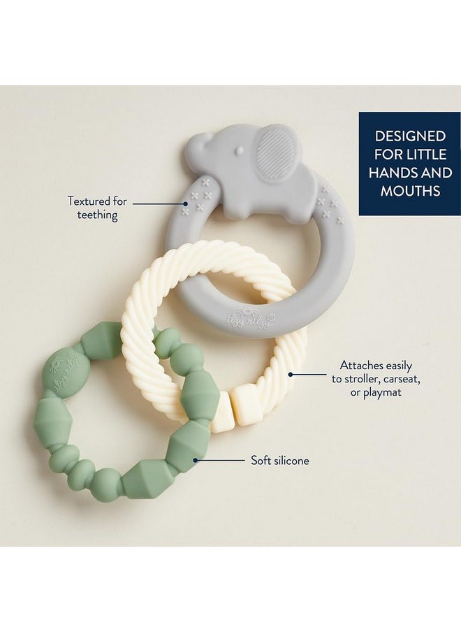 Itzy Ritzy - Itzy Ritzy - Itzy Loops Sensory Teether; Includes 2 Silicone Rings and 1 Link (Elephant) - Image 1