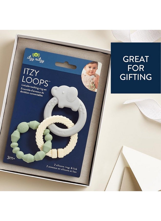 Itzy Ritzy - Itzy Ritzy - Itzy Loops Sensory Teether; Includes 2 Silicone Rings and 1 Link (Elephant) - Image 1