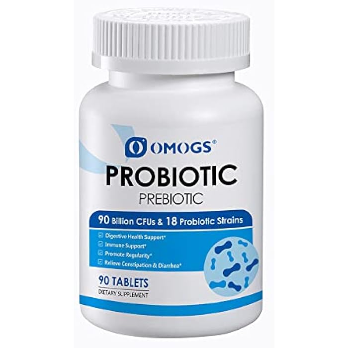 OMOGS Probiotics 90 Billion CFUs 18 Strains,with 3 Organic Prebiotics & Vitamin C,Nutritional Supplement for Women,Men & Kids,Support Metabolism,Immunity and Digestive Health,Non-GMO, 90 Tablets - Image 1