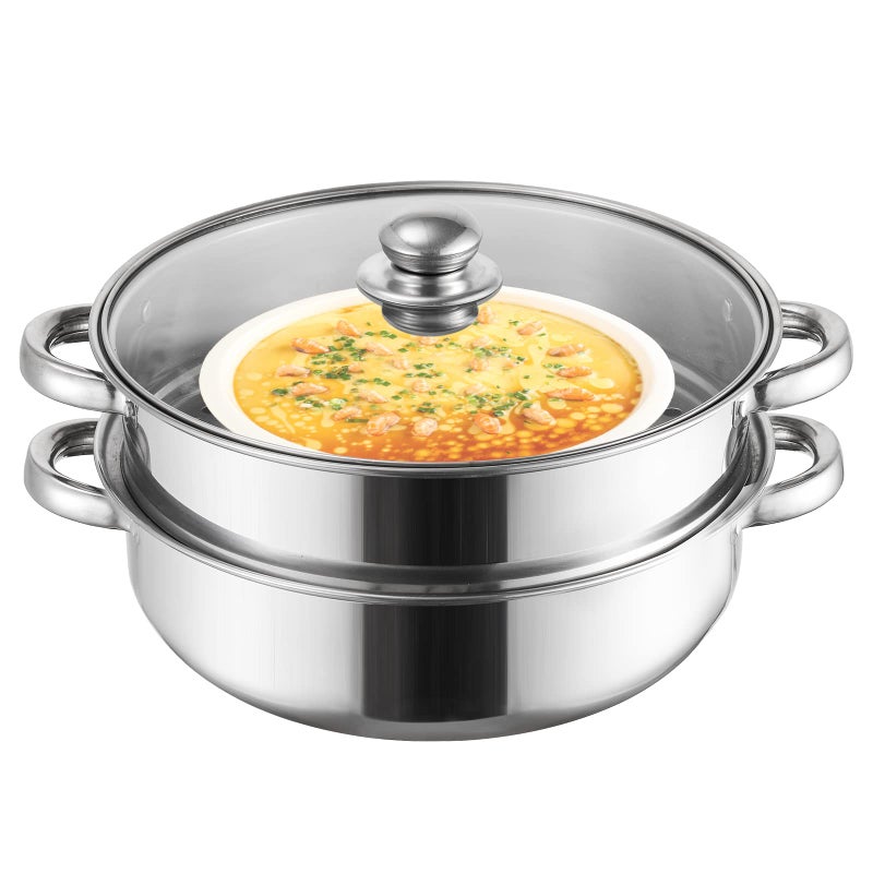 ZENFUN طقم قدر بخار زينفون لطهي الطعام بطبقتين مع غطاء زجاجي ومقبضين مزدوجين 11 بوصة سميك