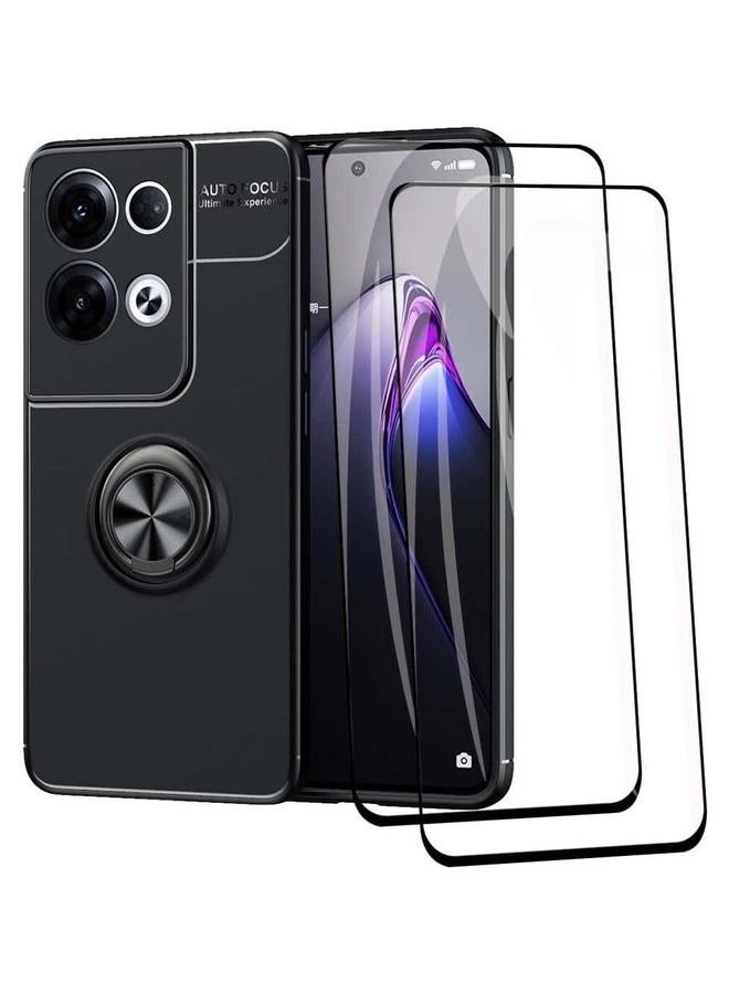 Case Compatible with Oppo Reno8 Pro 5G (Reno 8 5G) + [2 Pack] Screen Protector, Slim Soft TPU Shockproof Phone Cover 360° Rotating Ring Kickstand - Image 1