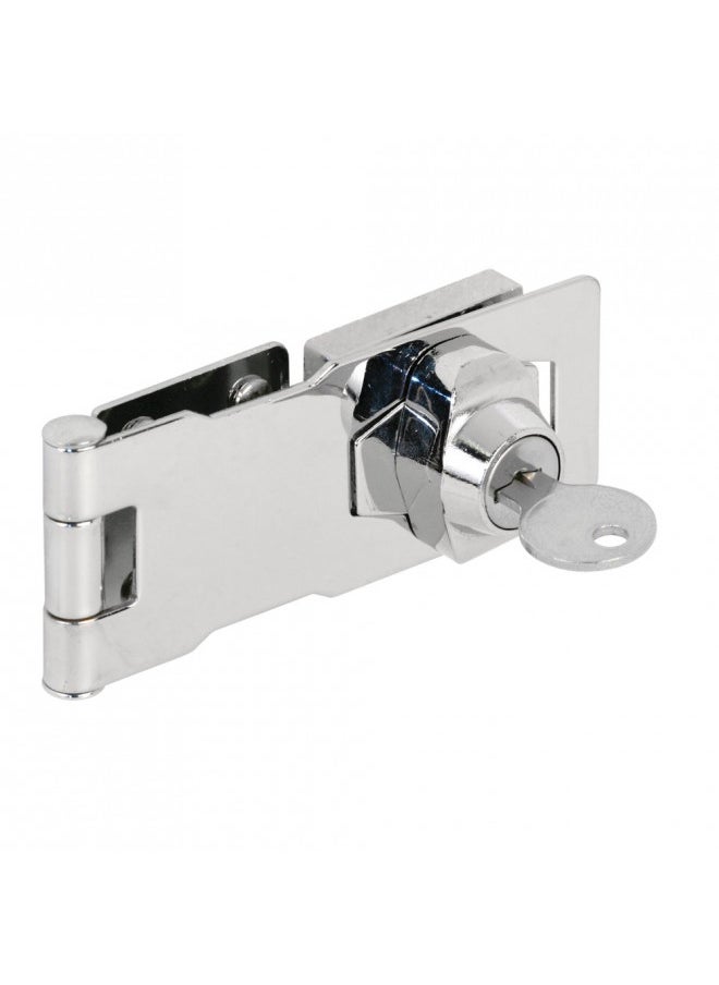 Prime-Line U 9951 Keyed Hasp Lock Twist Knob Keyed Locking Hasp for Small Doors, Cabinets and More, 4 x 1-5/8, Steel, Chrome Plated (Single Pack)