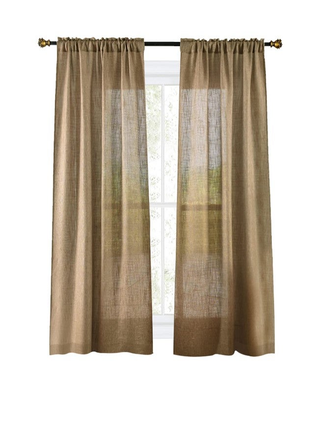Valea Home Soft Jute Look Natural Tan Rod Curtain for Living Room 37" x 54" (94x137cm) 1 Panel - Image 1