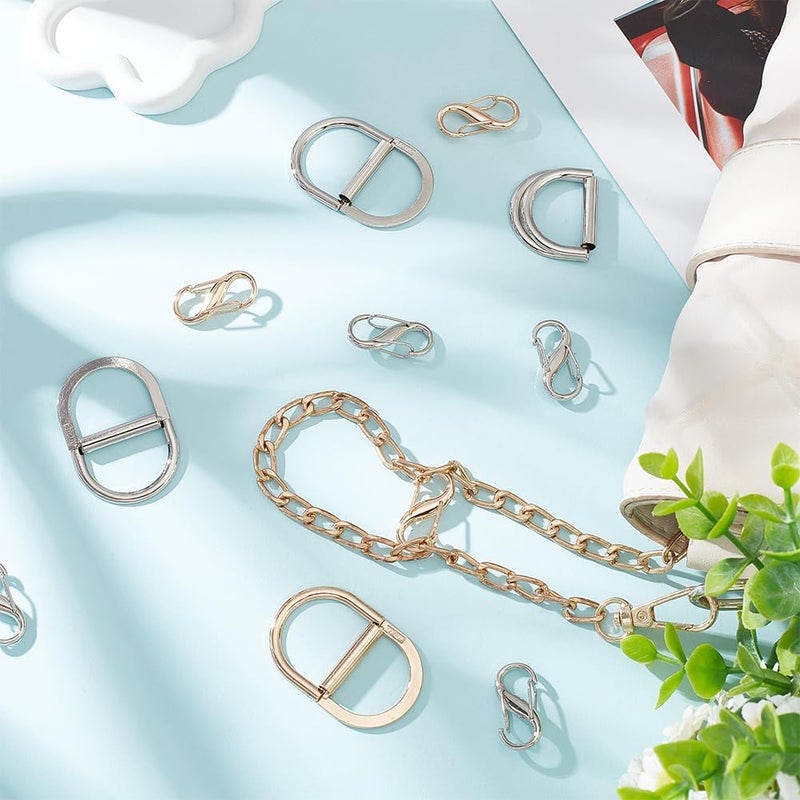 كلاراكو مشابك سلسلة محفظة من كلاركو، 16 قطعة، 4 أنماط من مشابك معدنية قابلة للتعديل لحزام السلسلة ومشابك مزدوجة على شكل حرف D لأحزمة الويب، مشابك تقصير طول السلسلة، إكسسوارات صنع الحقائب بنفسك - Image 5