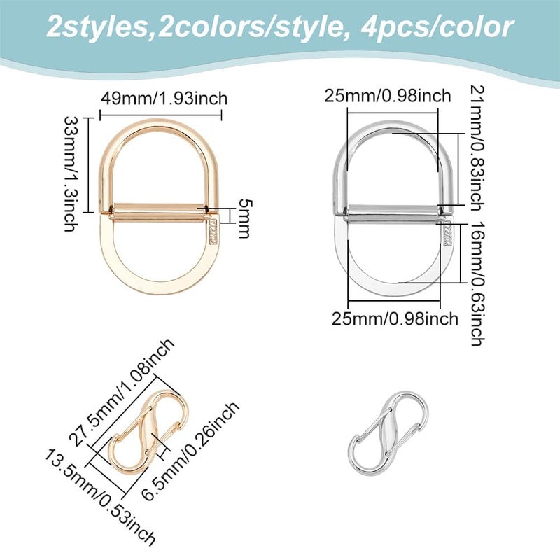 كلاراكو مشابك سلسلة محفظة من كلاركو، 16 قطعة، 4 أنماط من مشابك معدنية قابلة للتعديل لحزام السلسلة ومشابك مزدوجة على شكل حرف D لأحزمة الويب، مشابك تقصير طول السلسلة، إكسسوارات صنع الحقائب بنفسك - Image 2