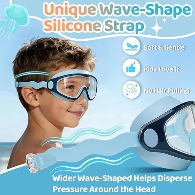Pool Beach Kids Swim Goggles 2 Pack Stylish Wide-Angle Anti-Fog UV Protection Leak-Proof Soft Silicone Frame with Earplugs - Image 5