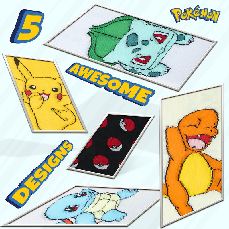 Pokemon Boys Socks 5 Pack Pikachu Ankle Socks Stretchy Breathable Crew Socks for Boys Girls Teenagers Women Gifts (Multi, 12.5, 4) - Image 4