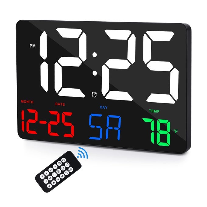 DIGITAL WALL CLOCK115 LED DIGITAL ALARM CLOCK LARGE DISPLAYWITH REMOTE CONTROLADJUSTABLE BRIGHTNESS CALENDAR TEMPERATURE SNOOZE 1224 H FOR LIVING ROOM OFFICE BEDROOM ELDERLY ADULTS