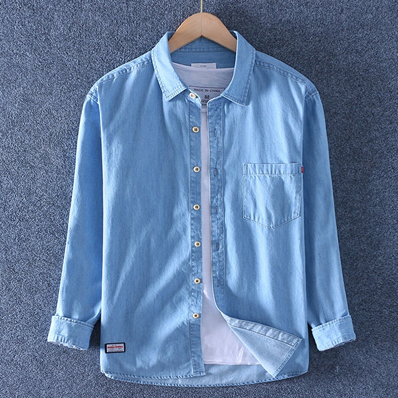 Spring and Autumn Denim Shirt Mens Fashion Loose Trendy Casual Stylish Large Size Washed Shirt Stylish Mens Jacket Medium blue  - Image 3