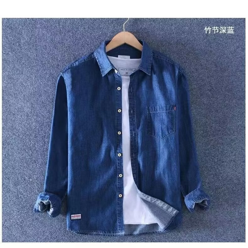 Spring and Autumn Denim Shirt Mens Fashion Loose Trendy Casual Stylish Large Size Washed Shirt Stylish Mens Jacket Medium blue  - Image 2