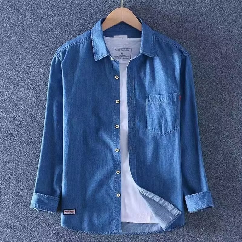Spring and Autumn Denim Shirt Mens Fashion Loose Trendy Casual Stylish Large Size Washed Shirt Stylish Mens Jacket Medium blue  - Image 1